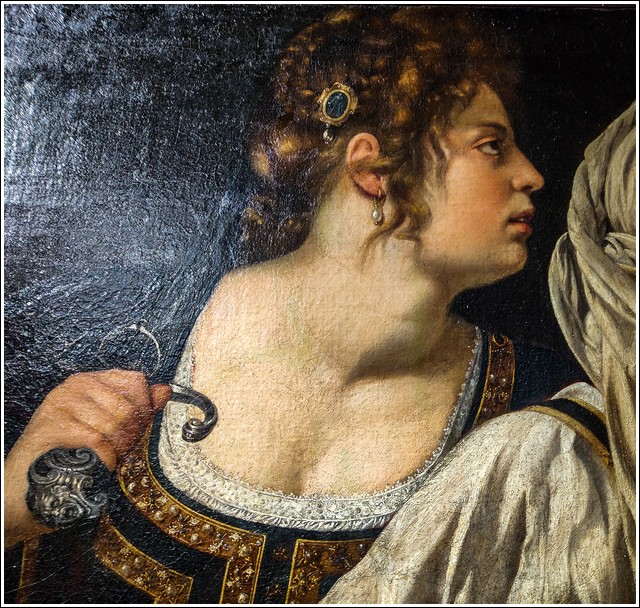 Artemisia Gentileschi "Giuditta  e la fantesca con la testa di Oloferne" Particolare