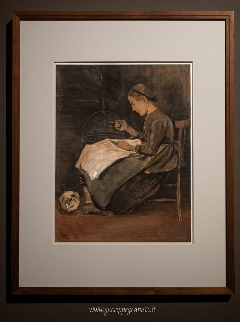 V. Van Gogh,  Donna che cuce e gatto, 1881 