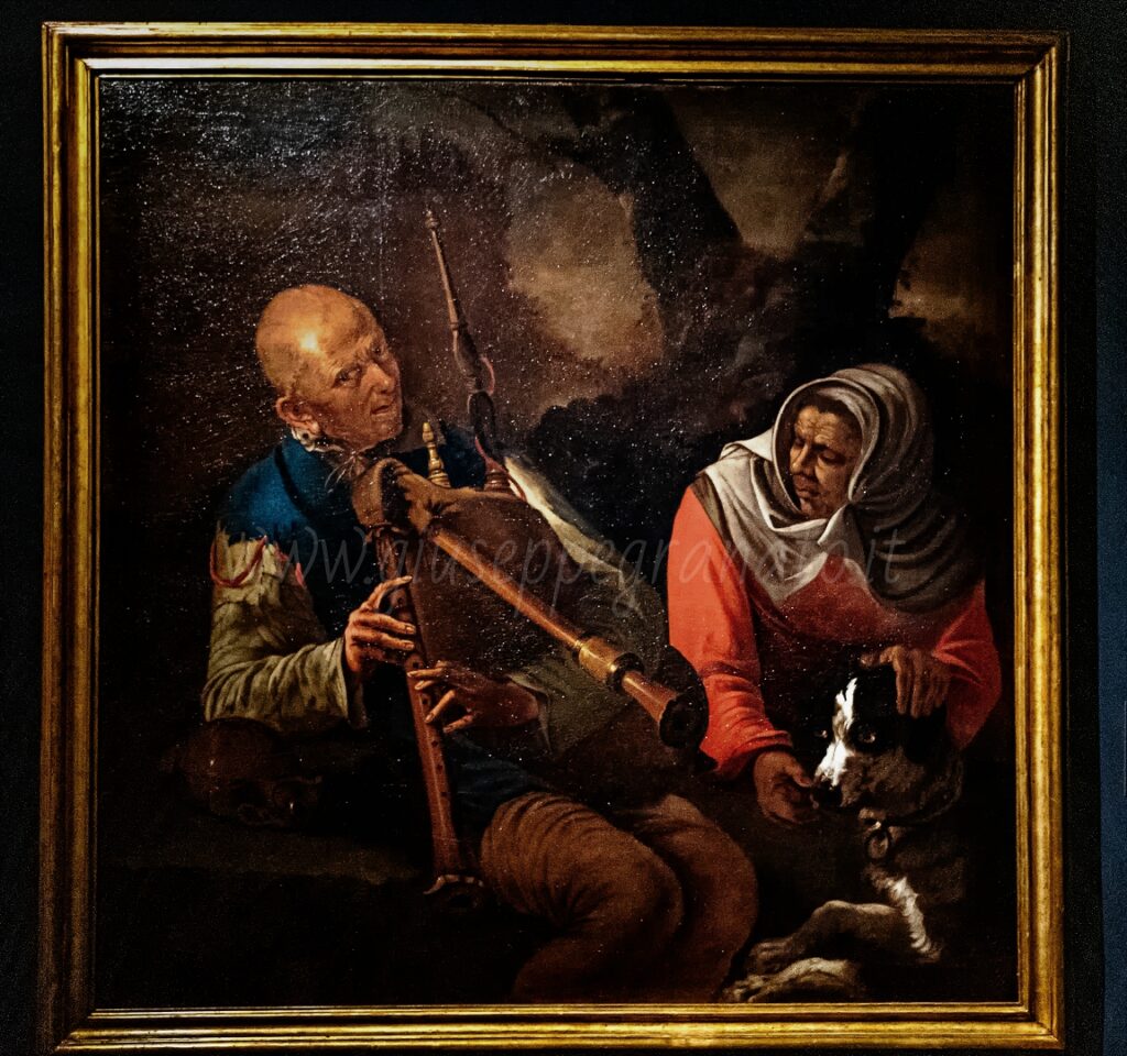 Simone Del Tintore, Zampognaro e vecchia con cane"