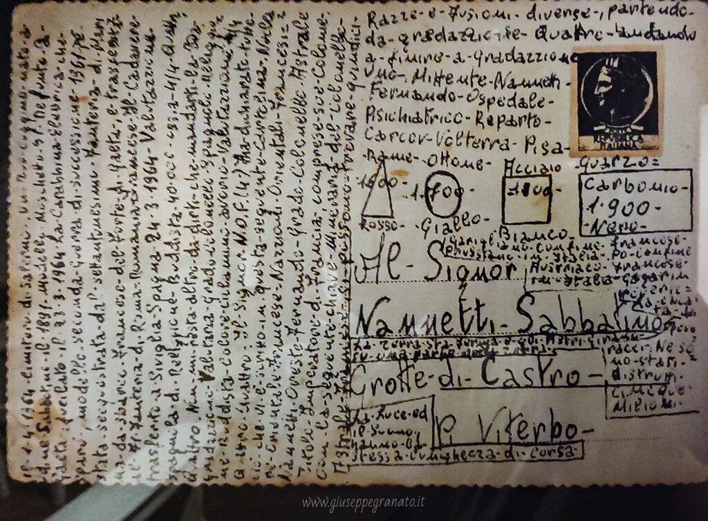 Lettera di NOF4, Sala del grafito di Nanof, Museo Lombroso